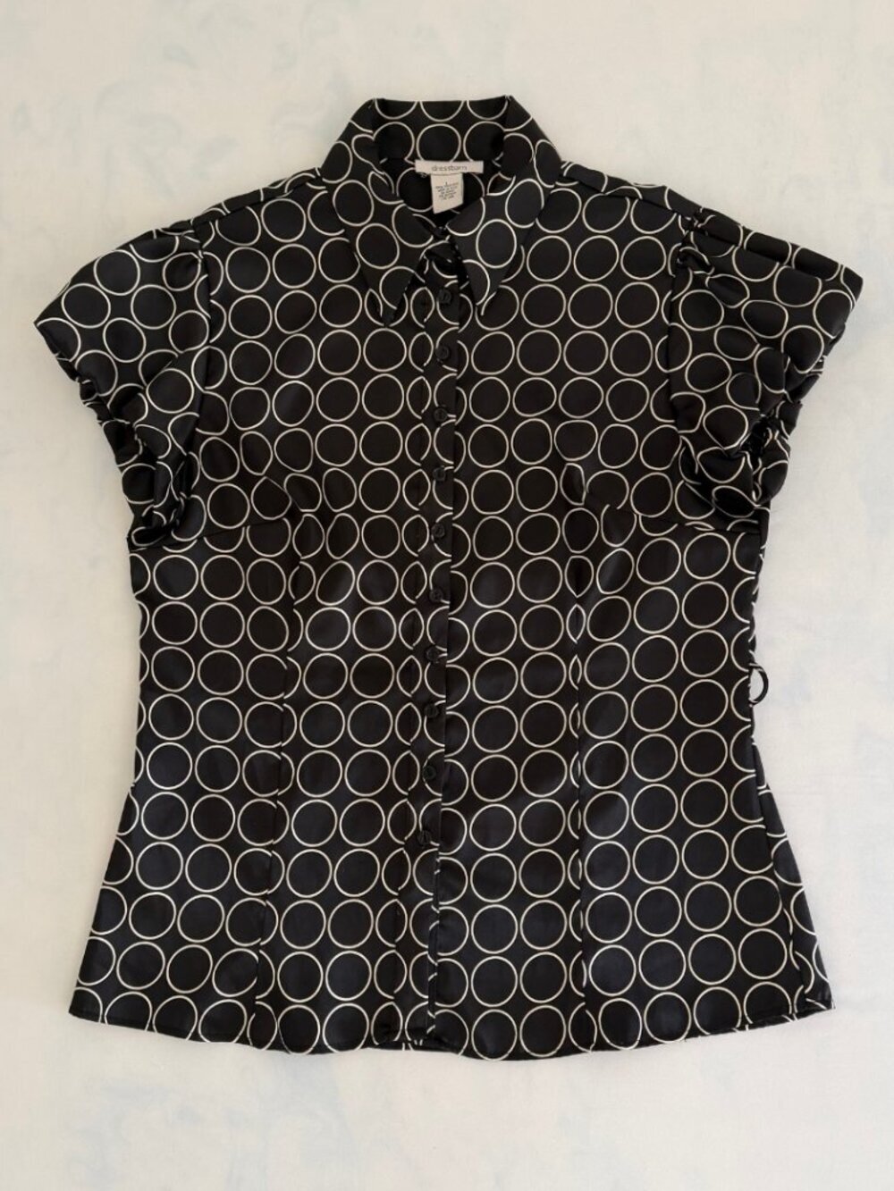 Dress Barn Retro Y2K Satin Belted Bubble Sleeve Blouse